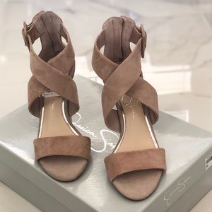 Jessica Simpson Liddy Open Toe Suede Nude Heels